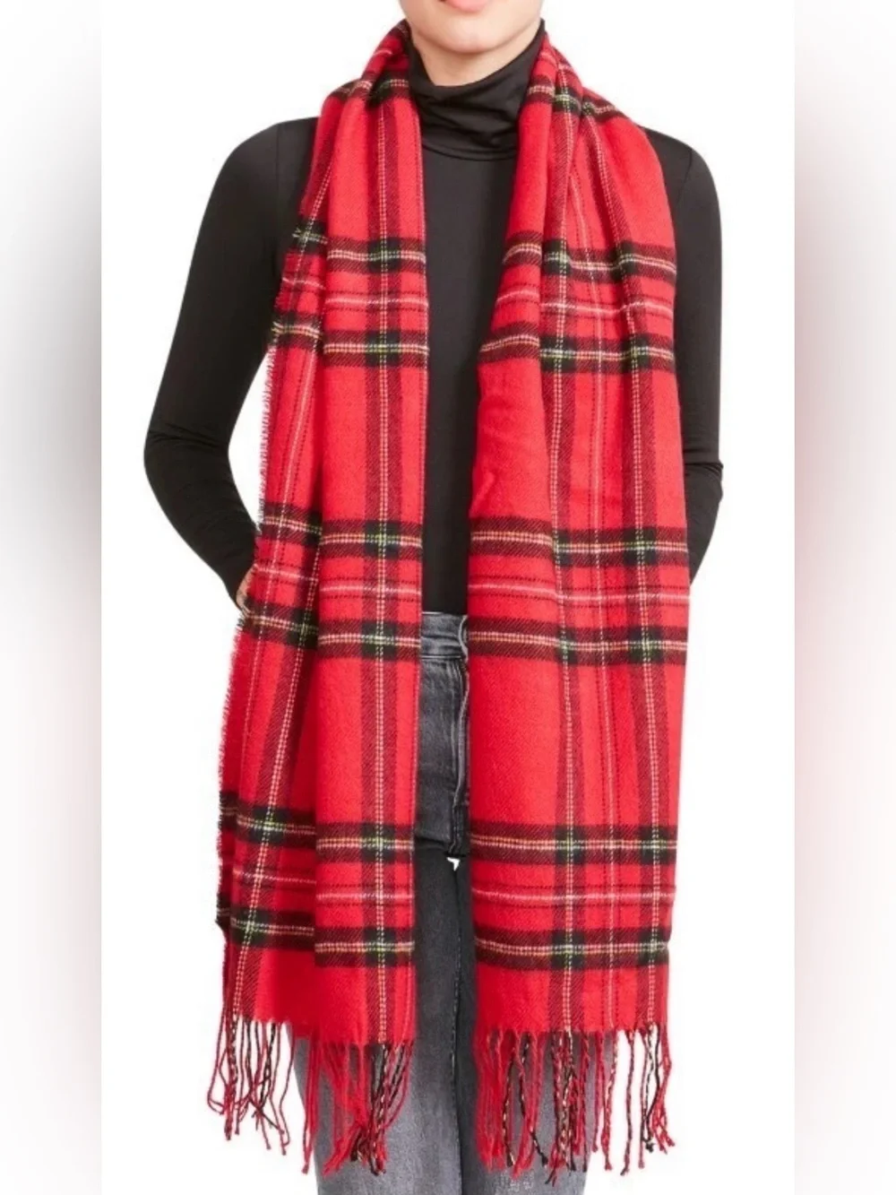 Steve Madden Classic Tartan Blanket Scarf, Red, NWT, $42